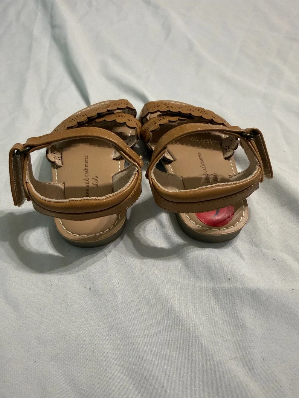cupcakes & cashmere Tan Scalloped Floral Strap Kids Sandals